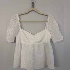 Amanda Uprichard for Anthropologie Womens Medium White Puff Sleeve Polka Dot Top